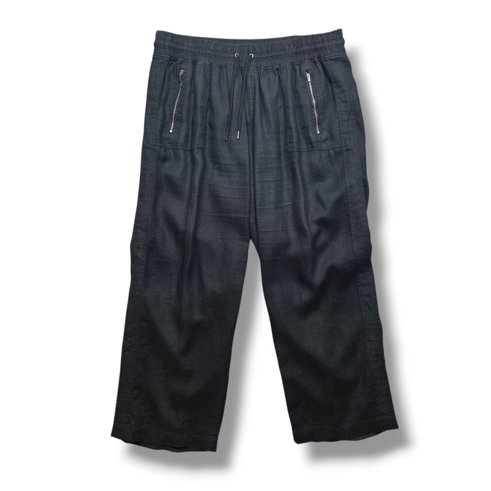 Athleta Cabo Linen Wide Leg Pant Womens 18 Black Travel High Rise